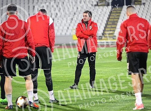 Press conference and practice of FC Skenderbeu on stadium FK Partizan.Pres konferencija i trening FC Skenderbeu na stadionu FK Partizan. 