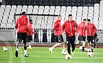 Press conference and practice of FC Skenderbeu on stadium FK Partizan.Pres konferencija i trening FC Skenderbeu na stadionu FK Partizan. 