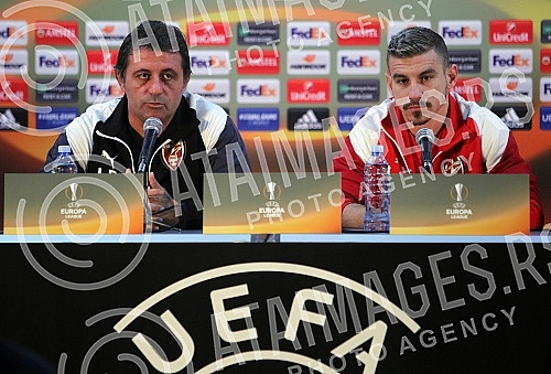 Press conference and practice of FC Skenderbeu on stadium FK Partizan.Pres konferencija i trening FC Skenderbeu na stadionu FK Partizan. 