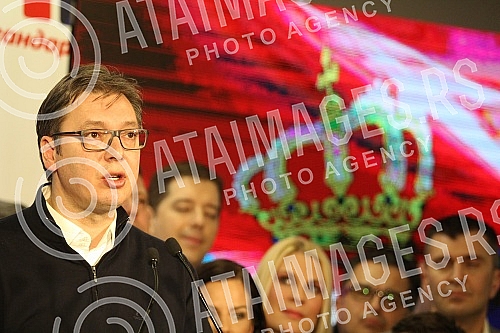 After the elections for the President of the Republic of Serbia in Serbian progresive party headquaters.Posle prvog kruga glasanja na izborima za predsednika Republike Srbije u prostorijama Srpske napredne stranke.