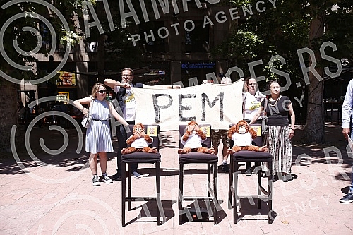 The Kreni-promeni movement and the Association for the Protection of Constitutionality and Legality organized a performance and a press conference in front of REM on the occasion of petitions to take away the frequency from Happy and Pink televisions