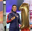 Ivana Spanovic, the winner of the gold medal at the WC indoor in the Birmingham.Docek Ivane Spanovic po osvajanju zlatn medalje na SP u dvorani u Birmigemu.