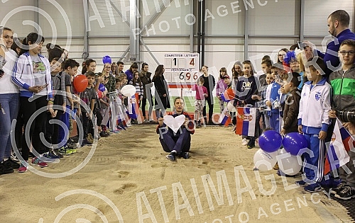 Ivana Spanovic, the winner of the gold medal at the WC indoor in the Birmingham.Docek Ivane Spanovic po osvajanju zlatn medalje na SP u dvorani u Birmigemu.