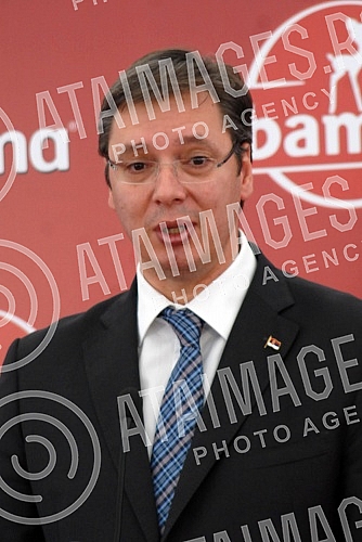 Otvaranje novog pogona Plazma keksa  kompanije Bambi u Pozarevcu, u prisustvu predsednika vlade Srbije Aleksandra Vucica.