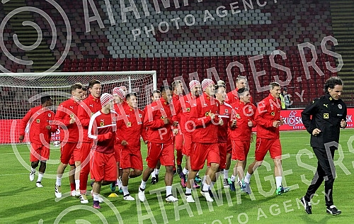 Press Conference and Training of the Austrian national football team (Osterreichische Team) held at the stadium 