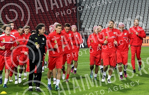 Press Conference and Training of the Austrian national football team (Osterreichische Team) held at the stadium 