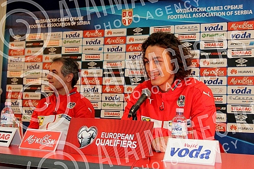 Press Conference and Training of the Austrian national football team (Osterreichische Team) held at the stadium 