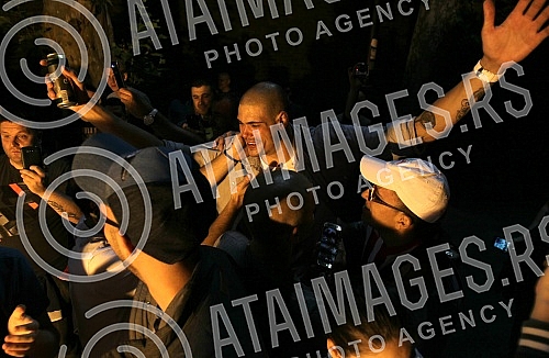  Squad of KK Crvena zvezda celebrate trophy at Kalemegdan.Ekipa KK Crvena zvezda proslavila je trofej na Kalemegdanu.