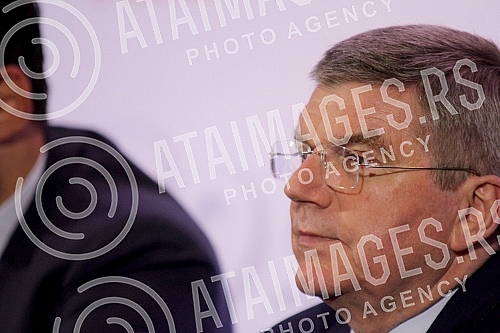 Poseta Tomasa Baha (Thomas Bach) predsednika Medjunarodnog Olimpijskog komiteta (International Olympic Committe) Beogradu. Konferencija odrzana u Crowne Plaza.