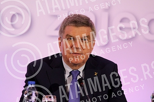 Poseta Tomasa Baha (Thomas Bach) predsednika Medjunarodnog Olimpijskog komiteta (International Olympic Committe) Beogradu. Konferencija odrzana u Crowne Plaza.