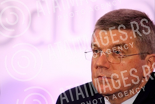 Poseta Tomasa Baha (Thomas Bach) predsednika Medjunarodnog Olimpijskog komiteta (International Olympic Committe) Beogradu. Konferencija odrzana u Crowne Plaza.
