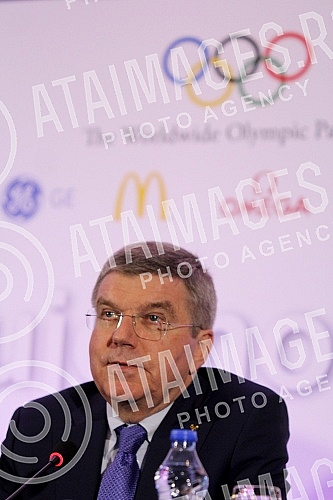Poseta Tomasa Baha (Thomas Bach) predsednika Medjunarodnog Olimpijskog komiteta (International Olympic Committe) Beogradu. Konferencija odrzana u Crowne Plaza.