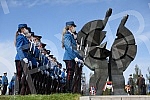 State wreath-laying ceremony and state and military honors to mark Holocaust Remembrance Day, genocide and other victims of World War II fascism at the Monument to the Victims of World War II Genocide within the former Nazi death camp complex, 
