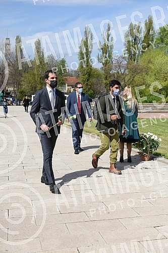 State wreath-laying ceremony and state and military honors to mark Holocaust Remembrance Day, genocide and other victims of World War II fascism at the Monument to the Victims of World War II Genocide within the former Nazi death camp complex, 