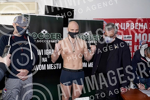 Measurement of boxers in the premises of the Red Star Sports Association before the match at the 