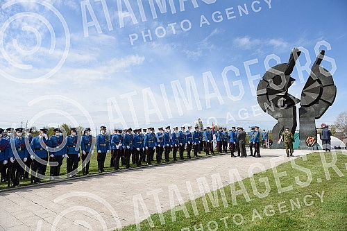 State wreath-laying ceremony and state and military honors to mark Holocaust Remembrance Day, genocide and other victims of World War II fascism at the Monument to the Victims of World War II Genocide within the former Nazi death camp complex, 