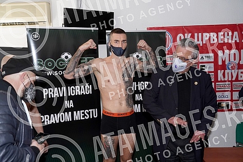 Measurement of boxers in the premises of the Red Star Sports Association before the match at the 