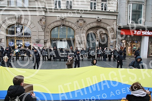 The NGO Women in Black organized a protest in front of the Russian Tsar in black and silent 