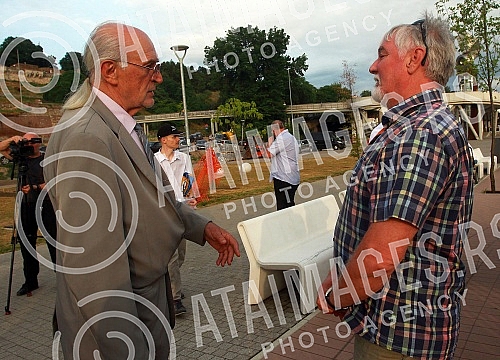 Unveiling of a memorial bench for Slovenian pilot Edvard Rusjan, organized by the Embassy of Slovenia in Edvard Rusjan Park in the new line park next to the Concrete Hall.Otkrivanje spomen klupe slovenackom pilotu Edvardu Rusjanu u organizaciji Amb