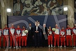The President of the Republic of Serbia, Aleksandar Vucic, received the winners of gold medals at the European Boxing Championships, Vahid Abasov and Artyom Ageyev, as well as members of the delegation of the Boxing Federation of Serbia and the Olymp