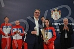 The President of the Republic of Serbia, Aleksandar Vucic, received the winners of gold medals at the European Boxing Championships, Vahid Abasov and Artyom Ageyev, as well as members of the delegation of the Boxing Federation of Serbia and the Olymp