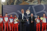 The President of the Republic of Serbia, Aleksandar Vucic, received the winners of gold medals at the European Boxing Championships, Vahid Abasov and Artyom Ageyev, as well as members of the delegation of the Boxing Federation of Serbia and the Olymp