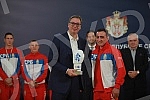 The President of the Republic of Serbia, Aleksandar Vucic, received the winners of gold medals at the European Boxing Championships, Vahid Abasov and Artyom Ageyev, as well as members of the delegation of the Boxing Federation of Serbia and the Olymp