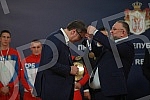 The President of the Republic of Serbia, Aleksandar Vucic, received the winners of gold medals at the European Boxing Championships, Vahid Abasov and Artyom Ageyev, as well as members of the delegation of the Boxing Federation of Serbia and the Olymp