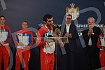 The President of the Republic of Serbia, Aleksandar Vucic, received the winners of gold medals at the European Boxing Championships, Vahid Abasov and Artyom Ageyev, as well as members of the delegation of the Boxing Federation of Serbia and the Olymp