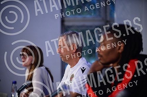 Lucian Favre, coach of FC Nice and Khephren Thuram, player of FC Nice, held a press conference on the occasion of the upcoming conference league match they are playing against FC Partizan.Lucian Favre, trener FK Nice i Khephren Thuram, igrac FK Nic
