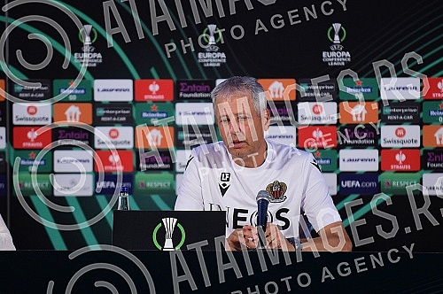 Lucian Favre, coach of FC Nice and Khephren Thuram, player of FC Nice, held a press conference on the occasion of the upcoming conference league match they are playing against FC Partizan.Lucian Favre, trener FK Nice i Khephren Thuram, igrac FK Nic