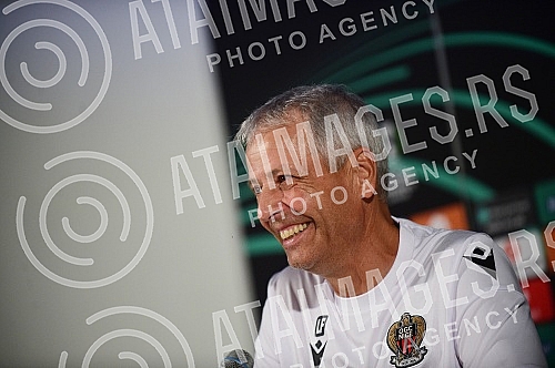 Lucian Favre, coach of FC Nice and Khephren Thuram, player of FC Nice, held a press conference on the occasion of the upcoming conference league match they are playing against FC Partizan.Lucian Favre, trener FK Nice i Khephren Thuram, igrac FK Nic