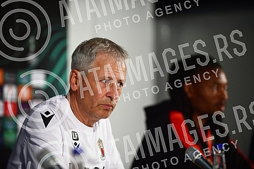 Lucian Favre, coach of FC Nice and Khephren Thuram, player of FC Nice, held a press conference on the occasion of the upcoming conference league match they are playing against FC Partizan.Lucian Favre, trener FK Nice i Khephren Thuram, igrac FK Nic