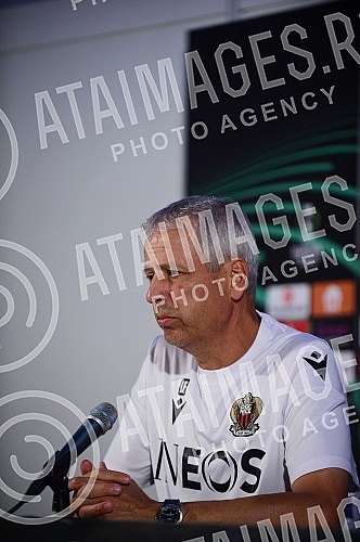Lucian Favre, coach of FC Nice and Khephren Thuram, player of FC Nice, held a press conference on the occasion of the upcoming conference league match they are playing against FC Partizan.Lucian Favre, trener FK Nice i Khephren Thuram, igrac FK Nic