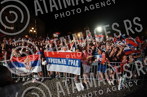 On the plateau in front of the City Assembly of Belgrade, a reception was organized for the members of the Serbian Olympic team who won nine medals at the Games in Tokyo, and the Olympians addressed the audience from the balcony of the City Assembly.