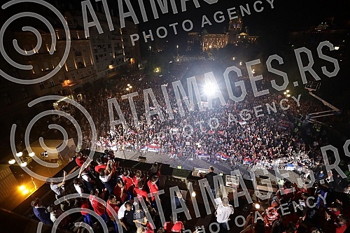 On the plateau in front of the City Assembly of Belgrade, a reception was organized for the members of the Serbian Olympic team who won nine medals at the Games in Tokyo, and the Olympians addressed the audience from the balcony of the City Assembly.