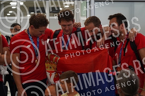 Karate player Jovana Prekovic, who won a gold medal and a gold water polo team of Serbia at the Olympic Games in Tokyo, arrived in Serbia and on that occasion a press conference was held at the Nikola Tesla Airport.Karatiskinja Jovana Prekovic koja 