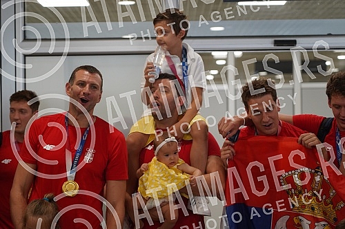 Karate player Jovana Prekovic, who won a gold medal and a gold water polo team of Serbia at the Olympic Games in Tokyo, arrived in Serbia and on that occasion a press conference was held at the Nikola Tesla Airport.Karatiskinja Jovana Prekovic koja 