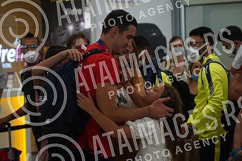 Karate player Jovana Prekovic, who won a gold medal and a gold water polo team of Serbia at the Olympic Games in Tokyo, arrived in Serbia and on that occasion a press conference was held at the Nikola Tesla Airport.Karatiskinja Jovana Prekovic koja 