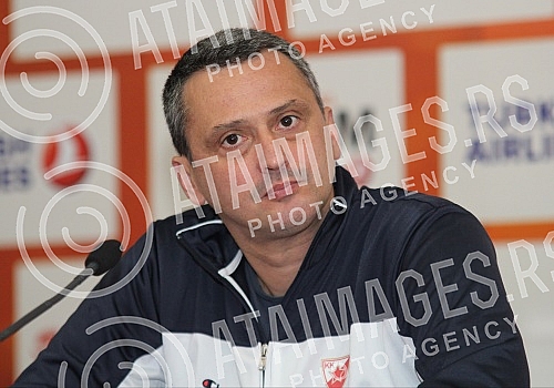 Konferencija za medije odrzana u pres centru Kombank arene KK Crvena zvezda Telekom Branka Lazica i Dejana Radonjica pred utakmicu Evrolige sa Olimpijakosom