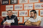 Konferencija za medije odrzana u pres centru Kombank arene KK Crvena zvezda Telekom Branka Lazica i Dejana Radonjica pred utakmicu Evrolige sa Olimpijakosom