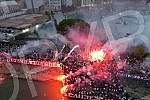 Spectacular celebration of the 32nd title of Serbian champion, fans and football players of FC Red Star from a bird's eye view.Spektakularna proslava 32. titule sampiona Srbije navijaca i fudbalera FK Crvena zvezda iz pticje perspektive.