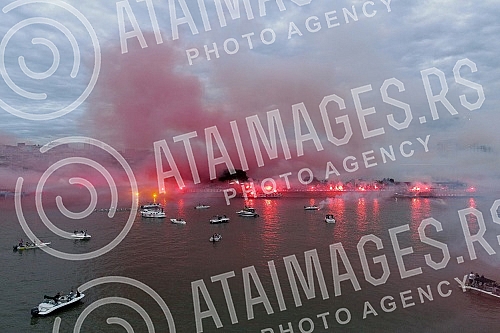 Spectacular celebration of the 32nd title of Serbian champion, fans and football players of FC Red Star from a bird's eye view.Spektakularna proslava 32. titule sampiona Srbije navijaca i fudbalera FK Crvena zvezda iz pticje perspektive.