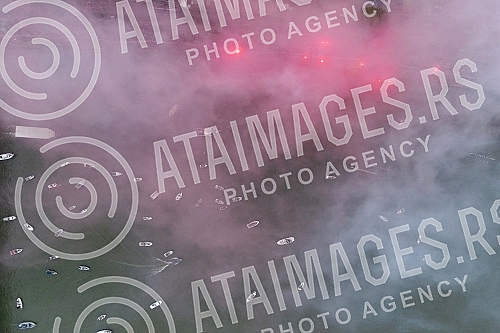 Spectacular celebration of the 32nd title of Serbian champion, fans and football players of FC Red Star from a bird's eye view.Spektakularna proslava 32. titule sampiona Srbije navijaca i fudbalera FK Crvena zvezda iz pticje perspektive.