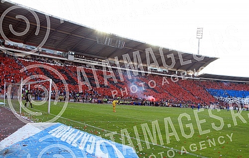 Serbian football Superleague play off match between FK Crvena Zvezda and FK Radnicki Nis played at Rajko Mitic stadium. Utakmica plejofa Super lige Srbije izmedju FK Crvena Zvezda i FK Radnicki Nis odigrana na stadionu Rajko Mitic. 