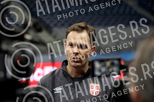 Obilazak Sinise Malog - gradonacelnika Beograda Kombank arene i postavljenog terena za predstojece takmicenje u futsalu - EURO 2016.