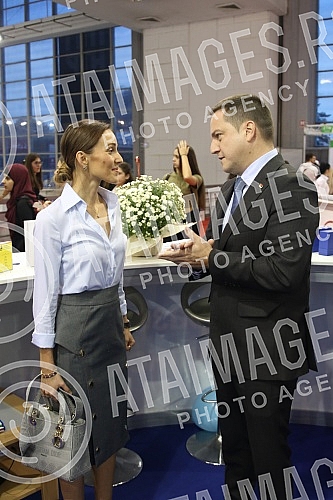 First Deputy Prime Minister and Minister of Education, Science and Technological Development Branko Ruzic with Novak and Jelena Djokovic visited the stand of the Ministry of Education, Science and Technological Development at the Education Fair in Ha