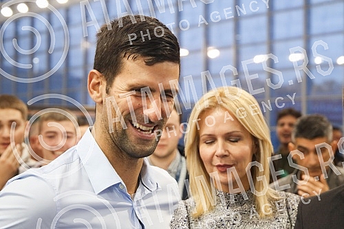 First Deputy Prime Minister and Minister of Education, Science and Technological Development Branko Ruzic with Novak and Jelena Djokovic visited the stand of the Ministry of Education, Science and Technological Development at the Education Fair in Ha