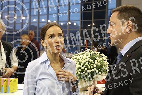 First Deputy Prime Minister and Minister of Education, Science and Technological Development Branko Ruzic with Novak and Jelena Djokovic visited the stand of the Ministry of Education, Science and Technological Development at the Education Fair in Ha