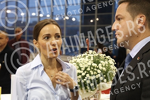 First Deputy Prime Minister and Minister of Education, Science and Technological Development Branko Ruzic with Novak and Jelena Djokovic visited the stand of the Ministry of Education, Science and Technological Development at the Education Fair in Ha